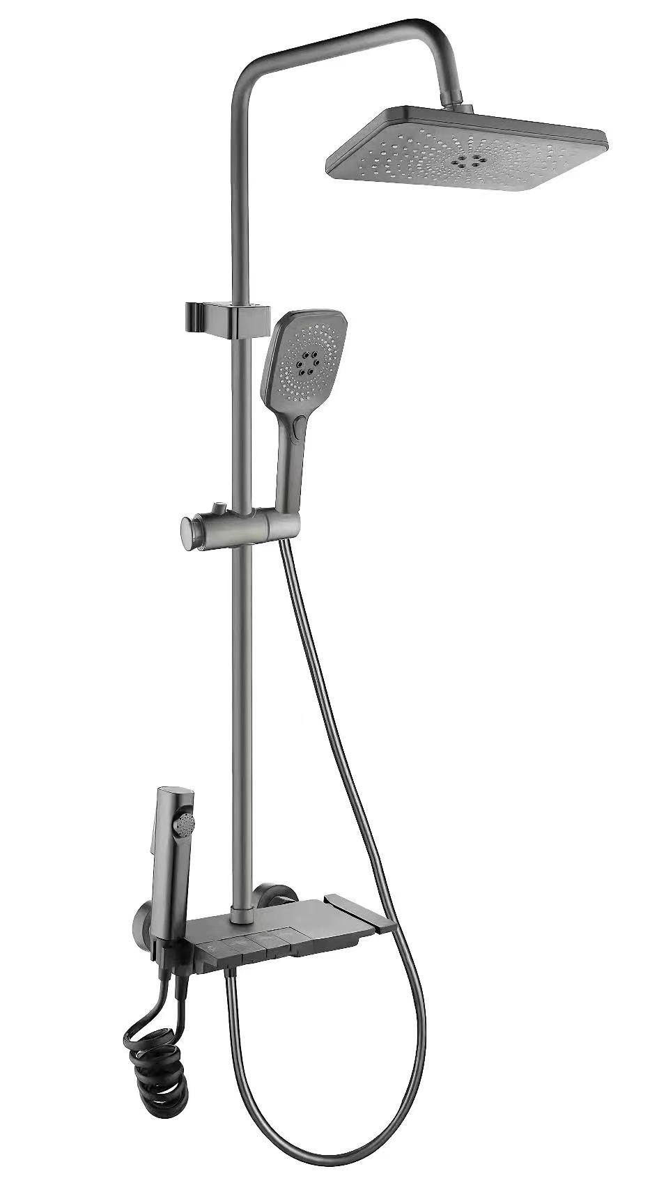 Gunmetal Grey Piano Key Hot and Cold Rain Shower Set with Spray Gun